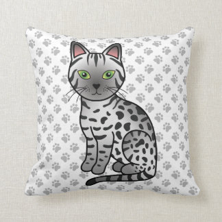 Silver Egyptian Mau Cute Cartoon Cat &amp; Paws Throw Pillow