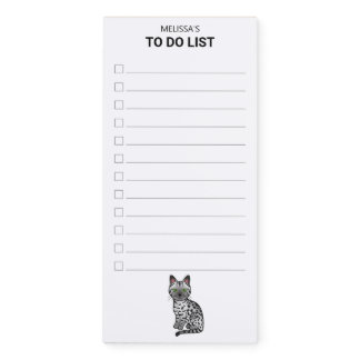Silver Egyptian Mau Cute Cat To Do List &amp; Name Magnetic Notepad