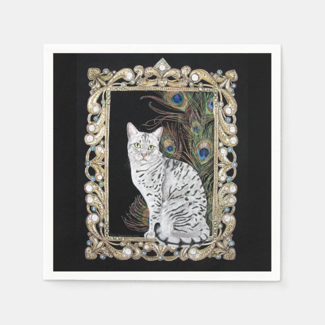 Silver Egyptian Mau Napkins (Front)