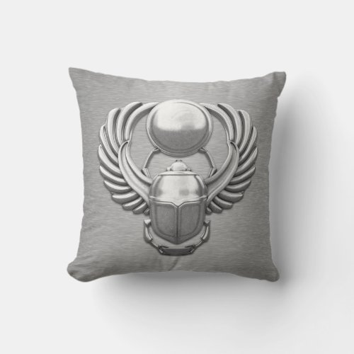 Silver Egyptian Scarab Throw Pillow