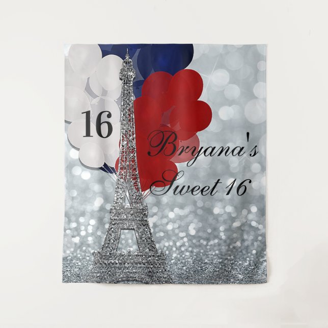 Silver Eiffel Tower Balloons Party Backdrop (Front)