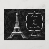 silver Eiffel tower French Thank You Postcard