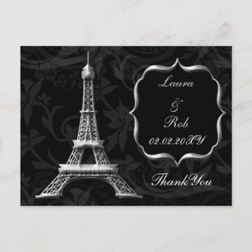 silver Eiffel tower French Thank You Postcard