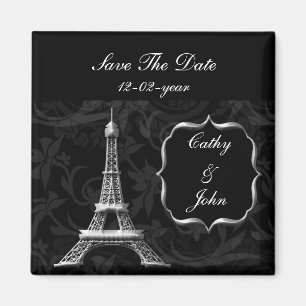 silver Eiffel Tower French wedding Save the Date Magnet