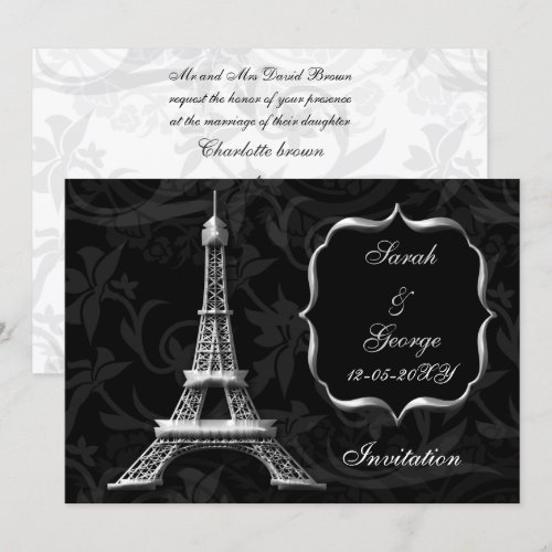 silver eiffel tower Paris wedding invitation