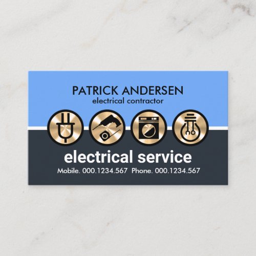 Silver Electrical Icons Blue Layers Business Card