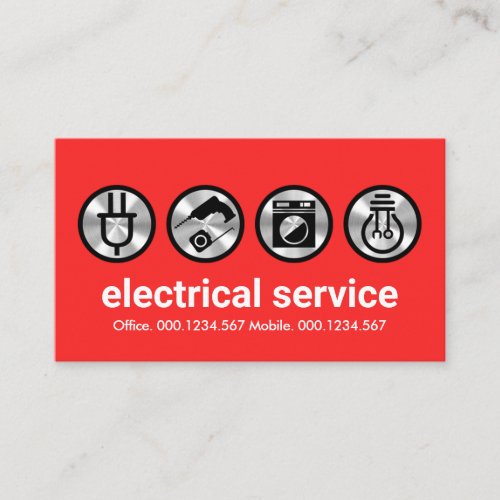 Silver Electrical Icons On Red Business Card