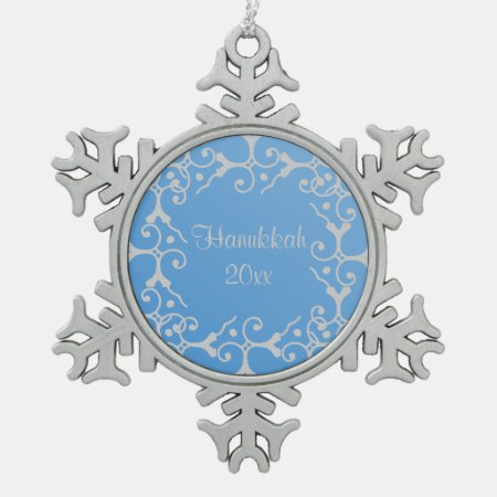 Silver Elegance Blue Hanukkah Snowflake Snowflake Pewter Christmas Orn
