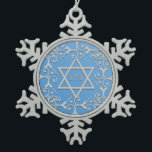 Silver Elegance Blue STAR OF DAVID Hanukkah Snowflake Pewter Christmas Ornament<br><div class="desc">Lovely scroll design in silver over a blue gradient background.  A Star of David decorates the center,  with the Jewish year inside.  Customize or remove the year.</div>