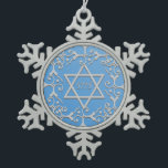 Silver Elegance Blue STAR OF DAVID Hanukkah Snowflake Pewter Christmas Ornament<br><div class="desc">Lovely scroll design in silver over a blue gradient background.  A Star of David decorates the center,  with the Jewish year inside.  Customize or remove the year.</div>