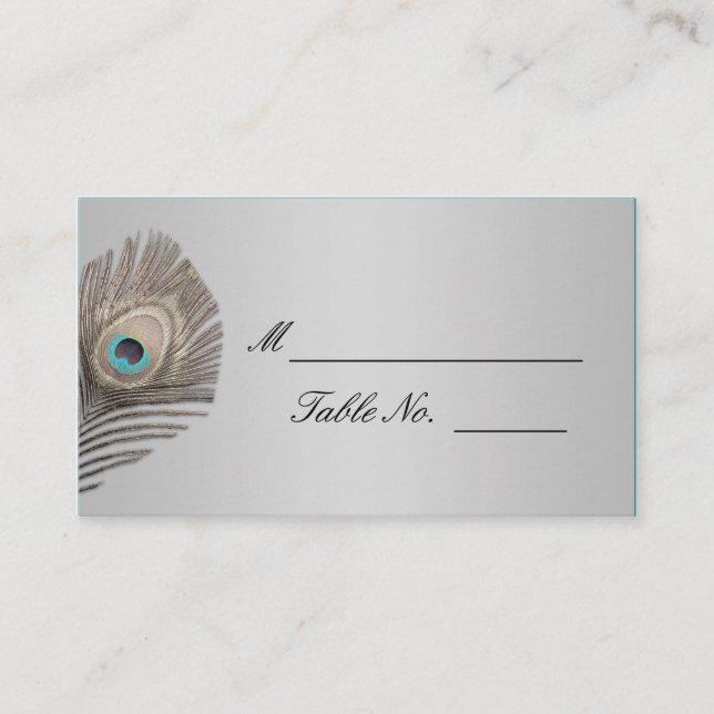 Silver Elegance Peacock Wedding Place Card (Front)