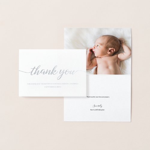 Silver Elegance Personalized Baby Baptism Thank  Foil Card