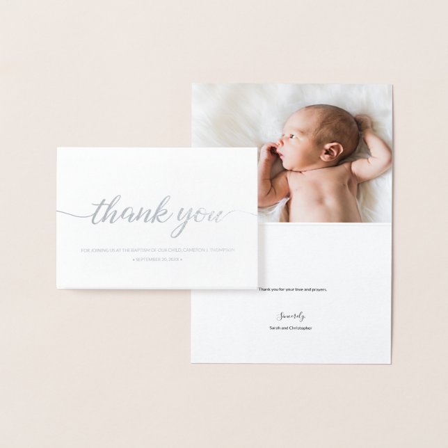 "Silver Elegance" Personalized Baby Baptism Thank  Foil Card (Display)