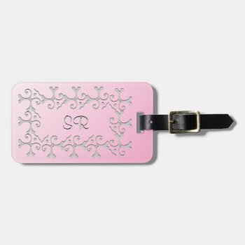 Silver Elegance Pink Personalized Luggage Tag by ArtByApril at Zazzle