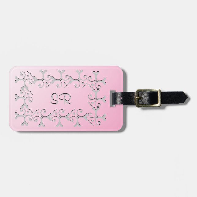 Silver Elegance Pink Personalized Luggage Tag (Front Horizontal)