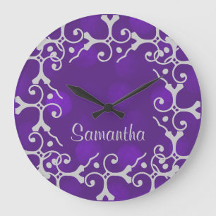 Silver Elegance Purple Sparkle Pers. Wall Clock