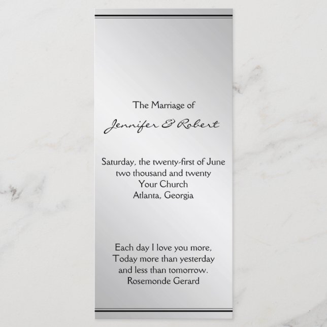 Silver Elegance Wedding Program (Front)