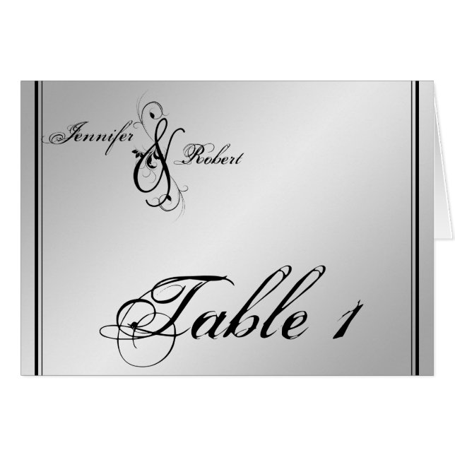 Silver Elegance Wedding Table Number (Front Horizontal)