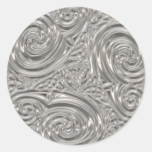 Silver elegant art nouveau embossed look  classic round sticker