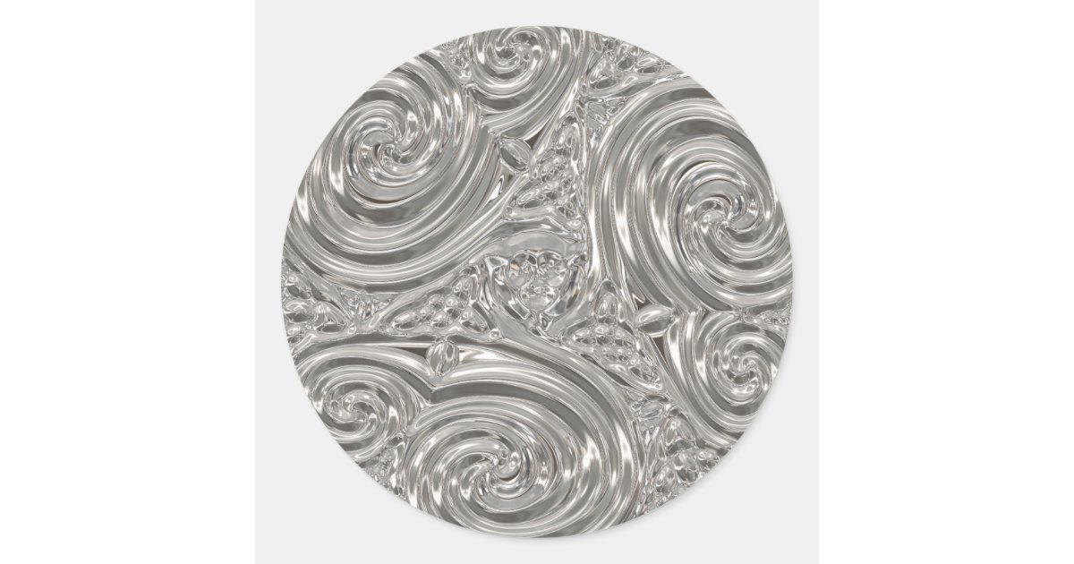 Silver elegant art nouveau embossed look classic round sticker | Zazzle