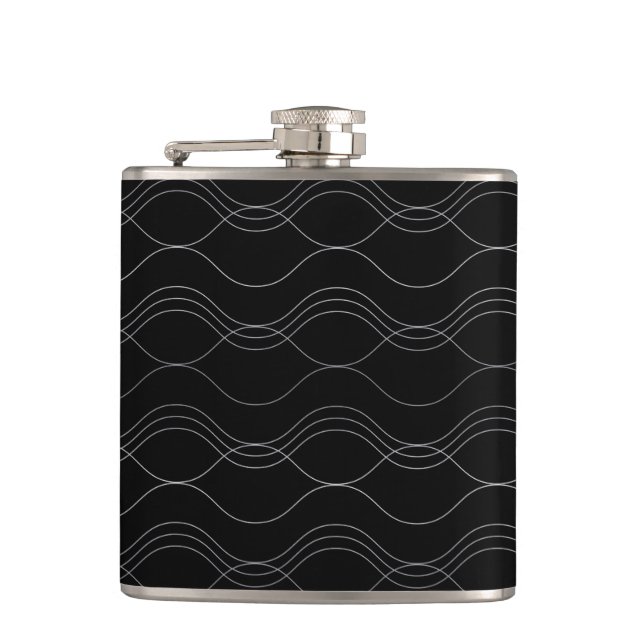 Silver, elegant, cool, modern, simple wavy pattern flask (Front)