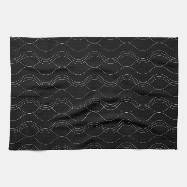 Silver, elegant, cool, modern, simple wavy pattern kitchen towel (Horizontal)