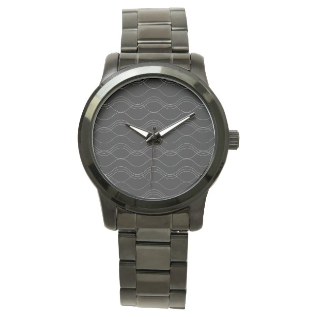Silver, elegant, cool, modern, simple wavy pattern watch (Front)