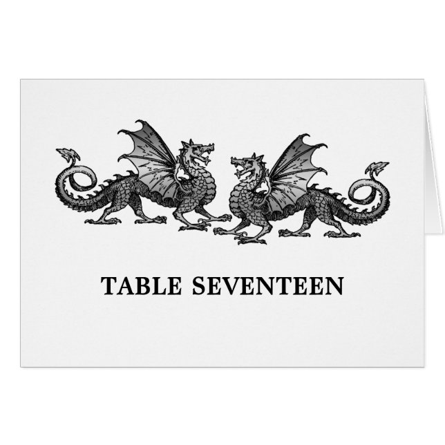 Silver Elegant Dragons Table Number Card (Front Horizontal)