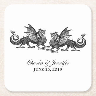 Silver Elegant Dragons Wedding Paper Coasters
