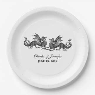 Silver Elegant Dragons Wedding Paper Plates