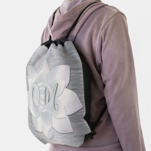 Silver Elegant Lotus OM  Drawstring Bag