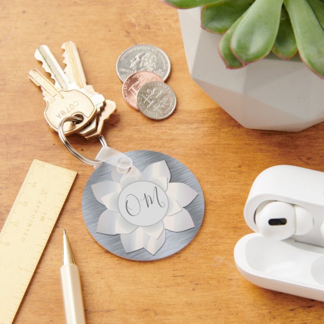 Silver Elegant Lotus OM  Keychain (Desk)