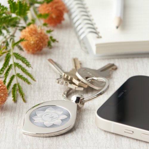 Silver Elegant Lotus OM  Keychain