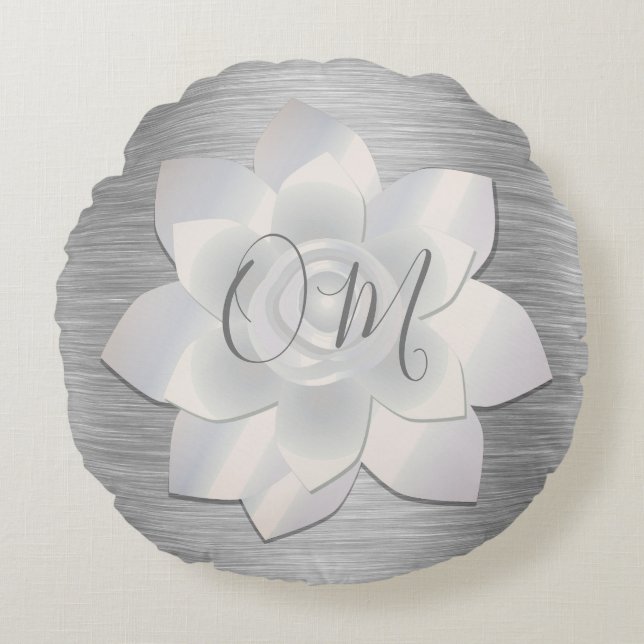 Silver Elegant Lotus OM  Round Pillow (Front)