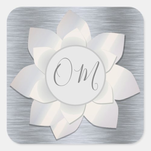 Silver Elegant Lotus OM   Square Sticker