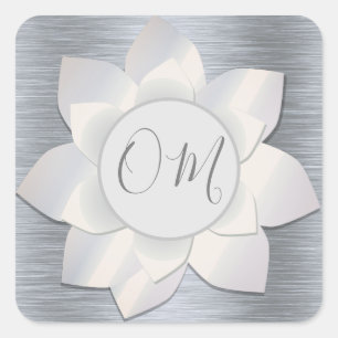 Silver Elegant Lotus OM   Square Sticker