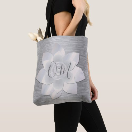 Silver Elegant Lotus OM Tote Bag