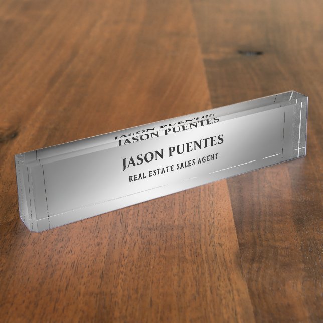 Silver elegant modern desk name plate (Side)