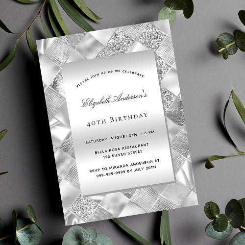 Silver elegant modern luxury birthday invitation