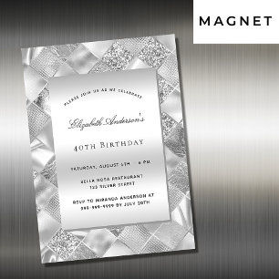 Silver elegant modern luxury birthday magnetic invitation