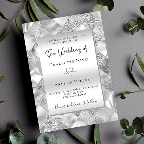 Silver elegant modern luxury wedding invitation