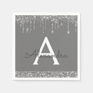 Silver Elegant Modern Monogram Birthday Napkins