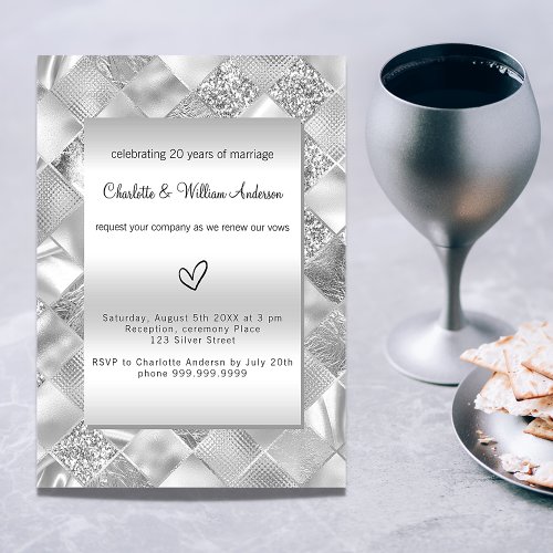 Silver elegant modern vow renewal  invitation
