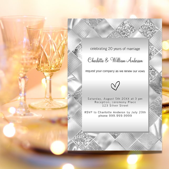Silver elegant modern vow renewal wedding invitation postcard (Creator Uploaded)