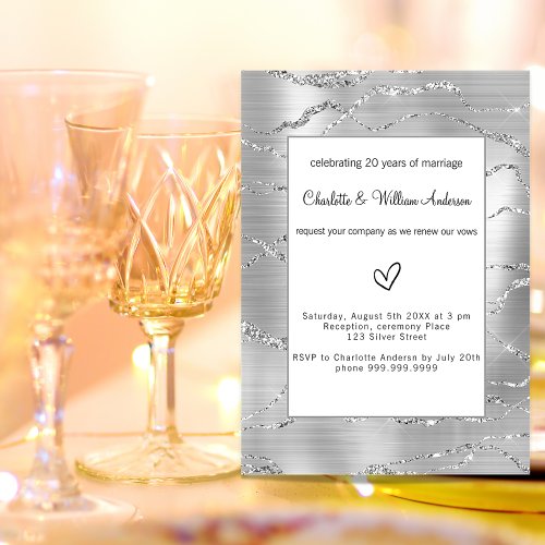 Silver elegant modern vow renewal wedding invitation postcard