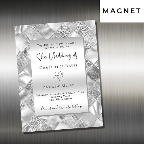 Silver elegant modern wedding magnetic invitation