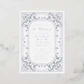 Silver elegant ornate romantic vintage wedding foil invitation (Standing Front)