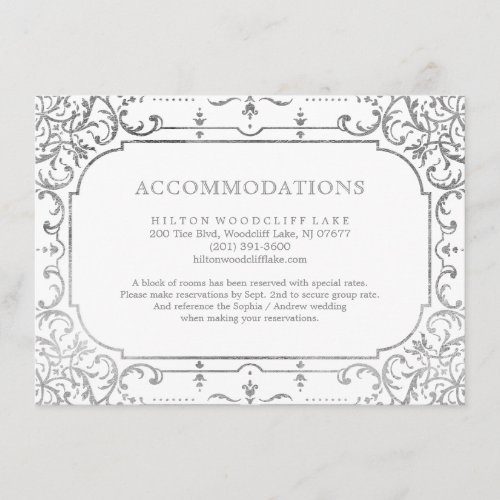 Silver elegant ornate vintage accommodation enclosure card