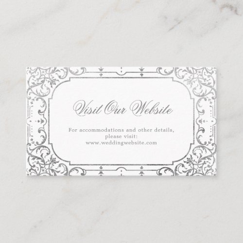 Silver elegant ornate vintage visit website  place card