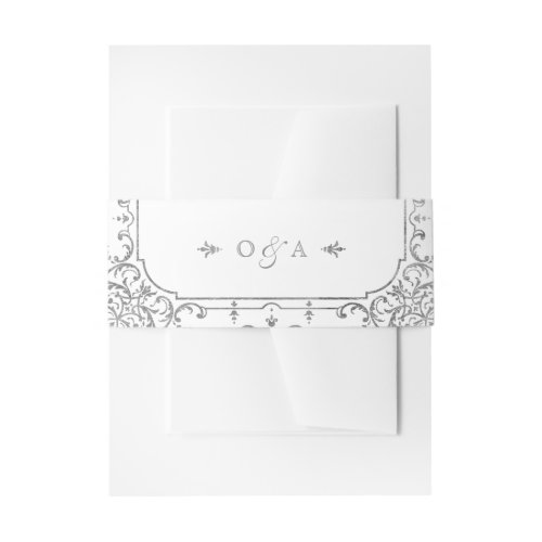 Silver elegant ornate vintage wedding monogram invitation belly band
